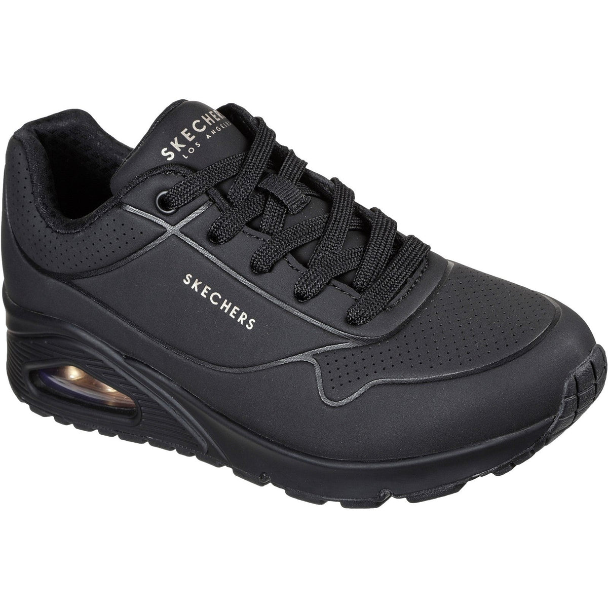 Women's Wide Fit Skechers 73690 Uno - Stand On Air Walking Sneakers - Black/Black