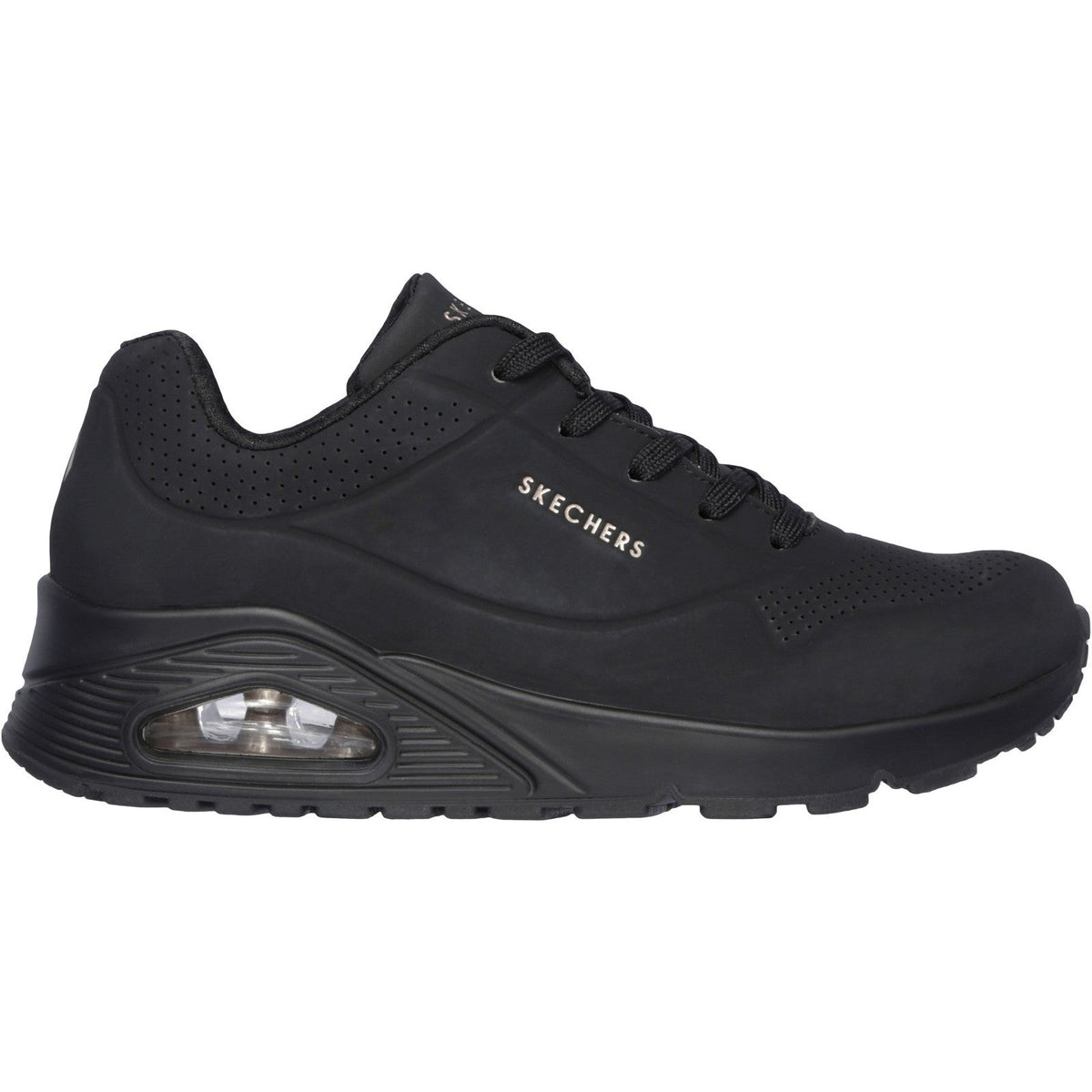 Women's Wide Fit Skechers 73690 Uno - Stand On Air Walking Sneakers - Black/Black