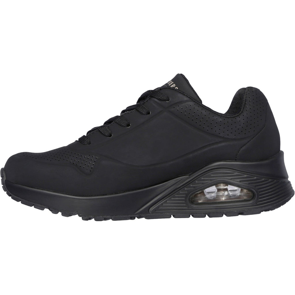 Women's Wide Fit Skechers 73690 Uno - Stand On Air Walking Sneakers - Black/Black