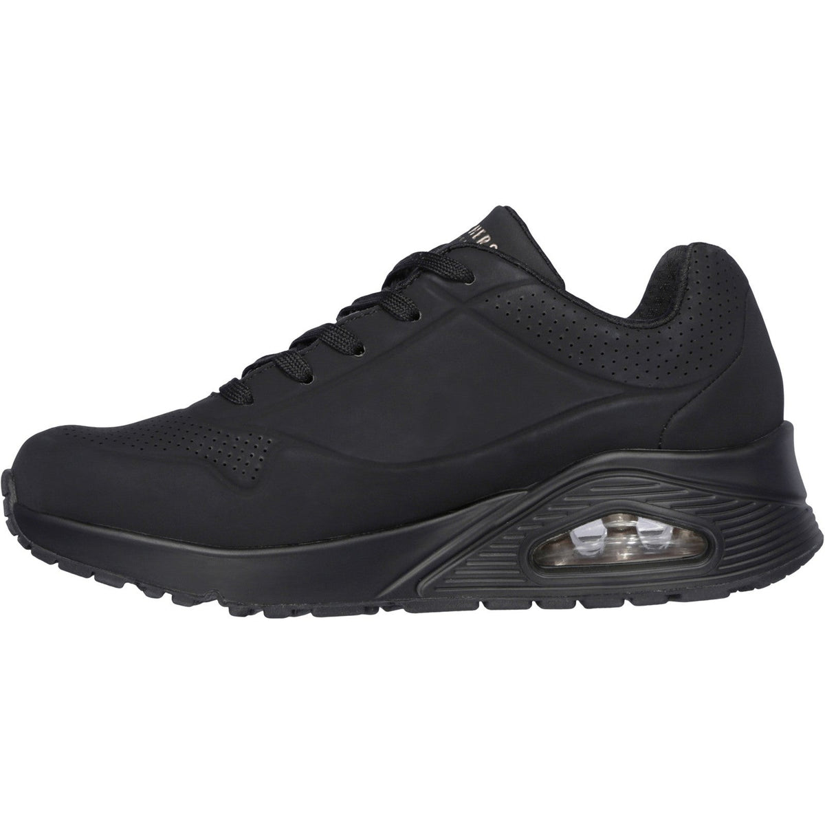 Women's Wide Fit Skechers 73690 Uno - Stand On Air Walking Sneakers - Black/Black